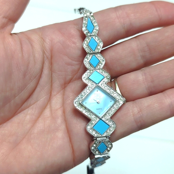 Montre Femme Suzanne Somers - Cadran Turquoise & Cristal - Argent - Style Habillé